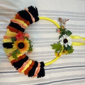 Colorful Yarn and Floral Wreath